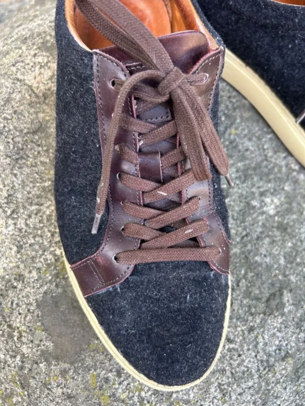Allen Edmonds Courtside Low Top Sneakers Black Wool Brown Leather Size 8 E